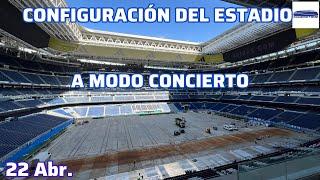 22 Abr. Obras Bernabéu. Comienzan a configurar el estadio a modo concierto.