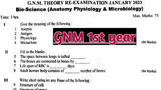 GNM Nursing 1st year Anatomy Physiology & Microbiology Question paper