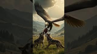 Eagle took a wolf  by her claws have blood and fly