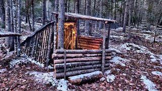 Building Bushcraft Camp from START to FINISH - Winter Survival Shelter