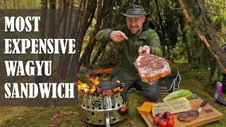 XXL Wagyu (MS9+) Sandwich grilled in my cosy Shelter - ASMR Outdoor cooking