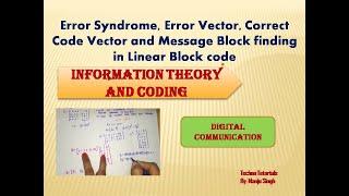 U5L6.5 | Error Syndrome in Linear Block code |Error Correction in Linear Block Code| Error detection