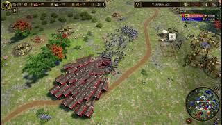 Who Survives? German Imperial War Wagon (Red) VS French Imperial Halberdier (Blue) - AOE3DE