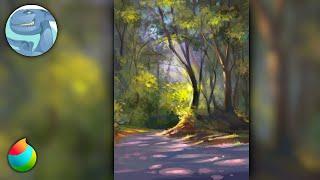 Forest landscape with path - Digital landscape painting in Medibang Paint Pro - Time lapse video