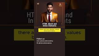 Block & Inline Elements in HTML. Comment, Share & Subscribe || #html #css #coding #shorts #viral