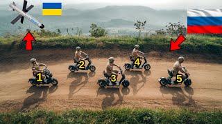 Russian Soldiers Advancing on Electric Scooters Under Surveillance of Ukrainian Drones!