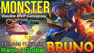 4,500+ Matches Bruno Double MVP Gameplay - Top 1 Global Bruno by YT : Jaks Gaming - Mobile Legends