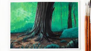 Green Forest Painting with Gouache ｜ Green Forest in the Rain