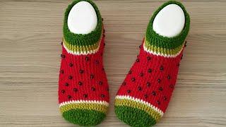 Karpuz Bot Patik/ Watermelon Booties (Uyarlama:Suzan Ayin) #knitting #kendinyap #örgümodeli
