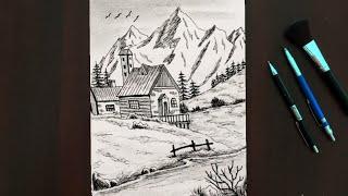 Easy Mountain Landscape Drawing // Pencil Drawing Tutorial for Beginners // Easy Drawing Ideas