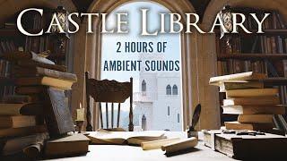 Castle Library on a Spring Morning | (No Music) 2 Hours of ambient sounds & animated background