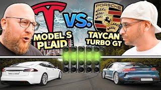 DUELL auf der LASISE! - Porsche Taycan Turbo GT vs. Tesla Model S Plaid - Echte Konkurrenz?