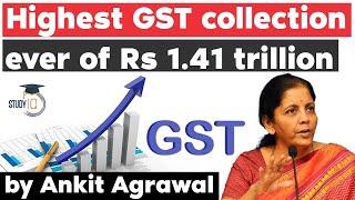 GST collection at all-time high of over Rs 1.41 Lakh Crore - Economy Current Affairs for UPSC