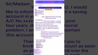 Bank Account Closed Letter In English || Application For Bank Account Closed #application #letter