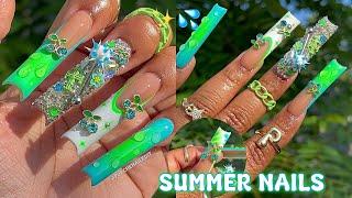 BLUE & GREEN CHERRY NAILS  SUMMER NAILS  ACRYLIC NAIL TUTORIAL 