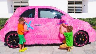 Vlad and Niki pink car for girls - Funny stories for kids