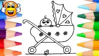 Baby Pram Coloring Pages For Kids | Coloring for Kids | Bibabibo