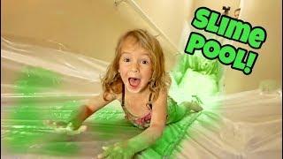 STAIR SLIDE INTO 200 LBS OF SLIME!