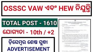 OSSSC VAW ଏବଂ HEW RECRUITMENT କୁ ନେଇ ଆସିଲା UPDATE // OSSSC VAW AND HEW RECRUITMENT 2024