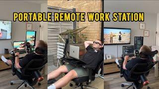 A portable remote work station on a chair with a footrest?!