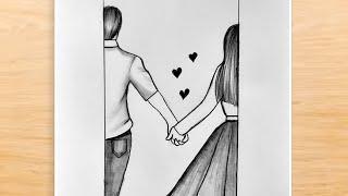 Romantic Couple Holding Hand Drawing Pencil Sketch/ Love Couple Drawing/ How to Draw Romantic couple