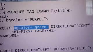 Marquee tag example with bgcolor attribute.by Doleshwar kesharwani sir