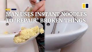 Chinese man uses ramen instant noodles to ‘repair’ broken things
