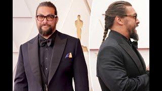 Jason Momoa wears braid, Ukraine-inspired pocket square to Oscars 2022