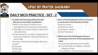 Practice Set 2 | UPSC FREE Daily MCQ Series By Pratik Saurabh Sir | Prelims Exclusive |#ias #prelims