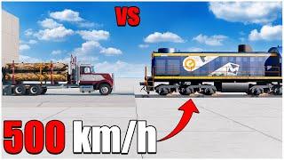 Beamng Drive | v0.32 | Trains VS Log Truck ( 500 km/h ) | #cars crash test | car torture