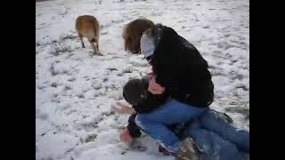 Mother / Son wrestling match! Mom wins! #wrestling #fun #snowfun #play