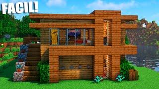 Cómo hacer una casa MODERNA de MADERA en Minecraft (FÁCIL Y RÁPIDO) (#2)