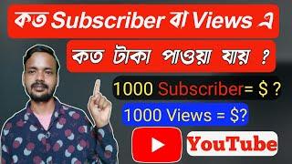 How Much Money YouTube Pay For Per Views and Subscriber | YouTube Income 2022 In Bangla