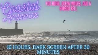  Ocean Waves with Fog horn and Seabirds for Sleep ⨀ 10 hours - Dark Screen in 30 minutes ⨀