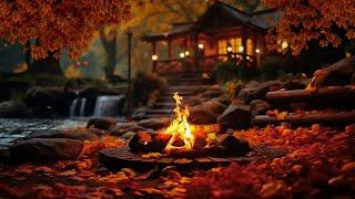 Cozy Autumn Night Ambience  Crackling Campfire And Night Nature Sounds for Sleep, Relax And Study