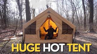 Winter Camping in a HUGE Inflatable Hot Tent