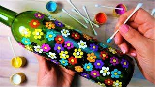 SUPER EASY Qtip Bottle Painting Rainbow Dot Flowers | How To with Lydia May