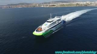 Aerial (drone) video - Flyingcat 4 leaving Piraeus port