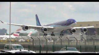 Azerbaijan Airlines A340-642, Emirates A380 Go-Around + Other Arrivals - Heathrow Airport - 17/7/24.