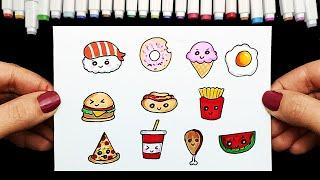 Милые рисунки еды для скетчбука | Как нарисовать милую еду | Простые рисунки Юльки для срисовки.