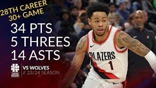 Anfernee Simons drops 34 with career-high 14 assists vs. Wolves