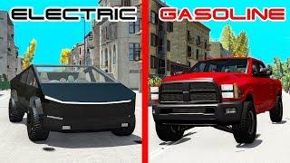 Electric vs Gasoline Car #1 (Tesla Cybertrack, Dodge Ram 1500 - Beamng drive