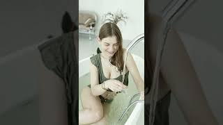 Beautiful young girl playing with water in Bath tub #short #youtubeshorts #shortsvideo