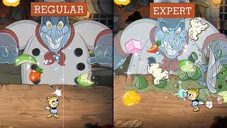 Cuphead DLC - Chef Saltbaker Regular vs Expert - Difficulty Comparison - Peashooter Only