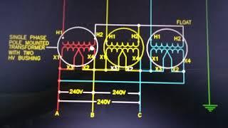 Transformer connection WYE-DELTA, 13.2 kV-480V, 13.2kV-240V, 3 phase, 4 wire with high leg