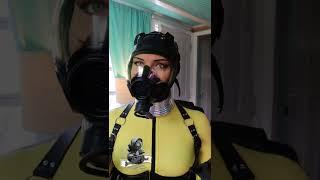 Yellow latex catsuit woman is queen bee