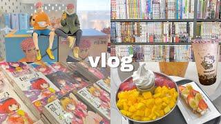 vlog  manga shopping in nyc, anime figures haul + unboxing, miniso sanrio merch, boba, ramen