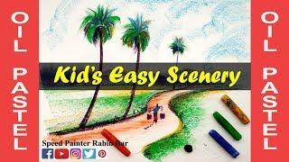 Kid's Easy Scenery I Oil Pastel I Painting I by speed Painter Rabin Bar