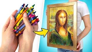 Как нарисовать Мону Лизу восковыми мелками