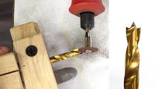 Grinding a brad point drill bit from a cut-off metal bit